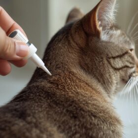 aplicacion pipeta antipulgas a un gato